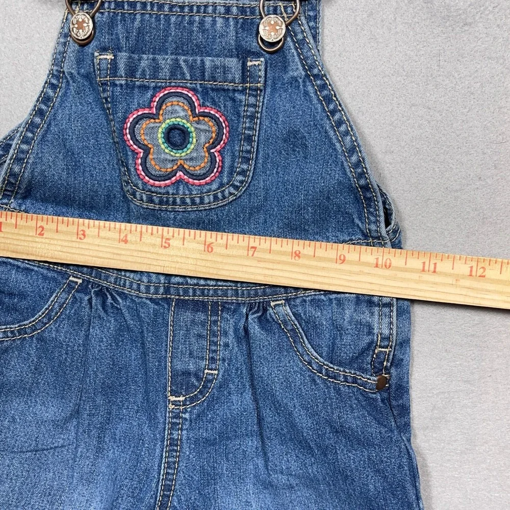 OshKosh Overalls Girl 18 Months Vintage Flower Denim Medium Wash Blue Retro 90s